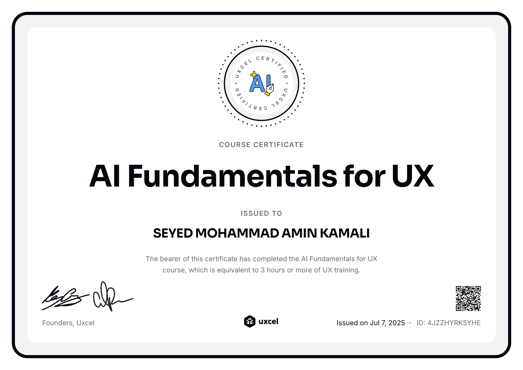 SEYED MOHAMMAD AMIN KAMALI's certificate